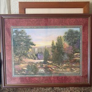 Home Interiors Framed Landscape Print with Red Mat and Green Accents